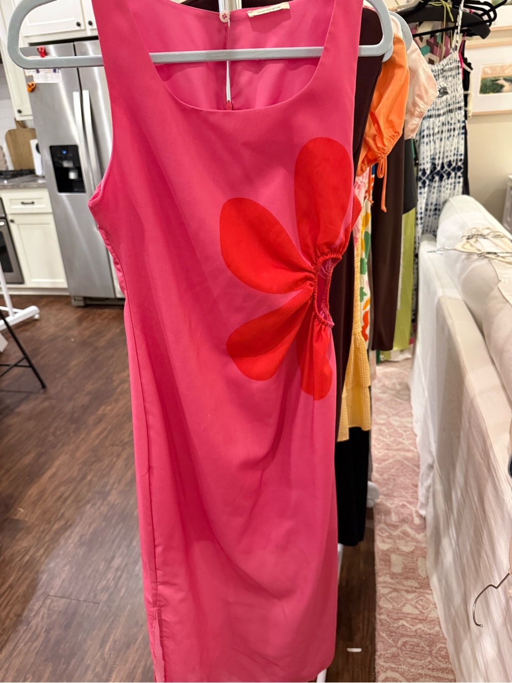 Sunday Pink Maxi Dress with Red Floral Accent